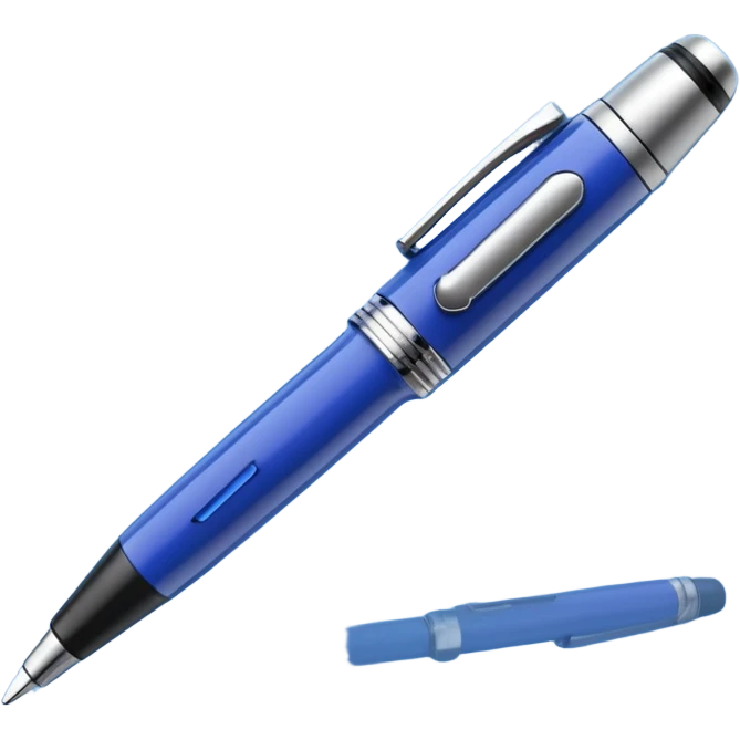3D render of Hidden Camera Pen, secret agent spy gear aesthetic, hidden mechanisms, glossy blue ballpoint pen with a glass lens tip, sleek tactical texture, Apple emoji style, isolated on white background --v 6.0. emoji