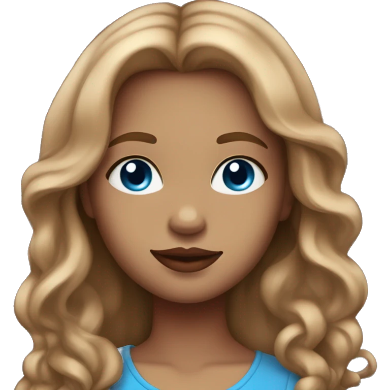 girl with light brown hair and strands of light in the front, beautiful with red lips and blue eyes emoji