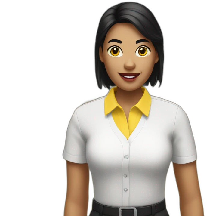 Ikea manager woman with yellow ikea shirt, black hair and white gloves and yellow shirt emoji