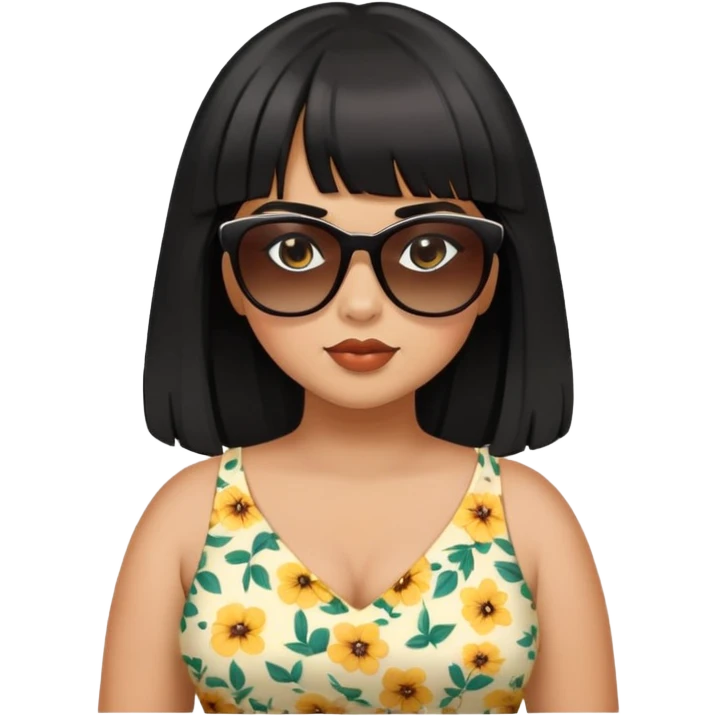 Latina girl with bangs black long hair plus size dress with sunglasses emoji