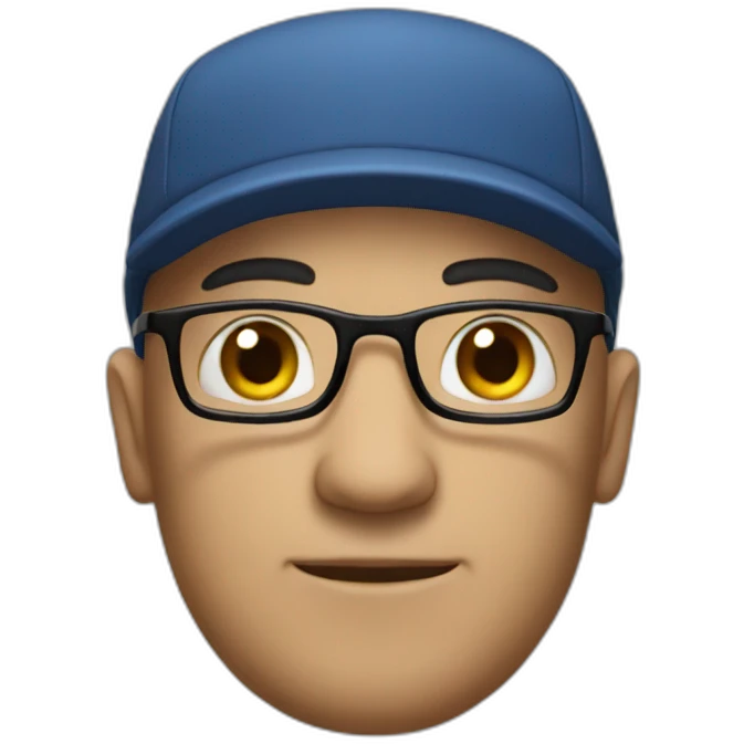bald man with glasses, black eyebrows and docker cap emoji