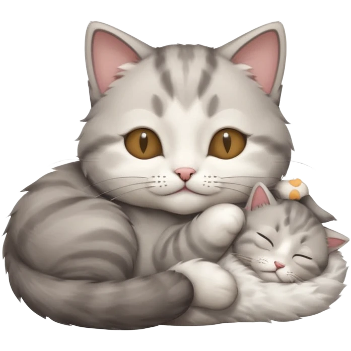 grey and white small cat with its eyes closed lying down with his paw curled under his head holding it up emoji