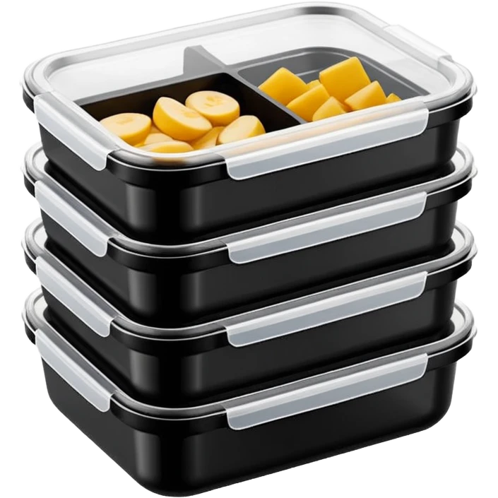 stacked black meal prep containers with clear lid  emoji