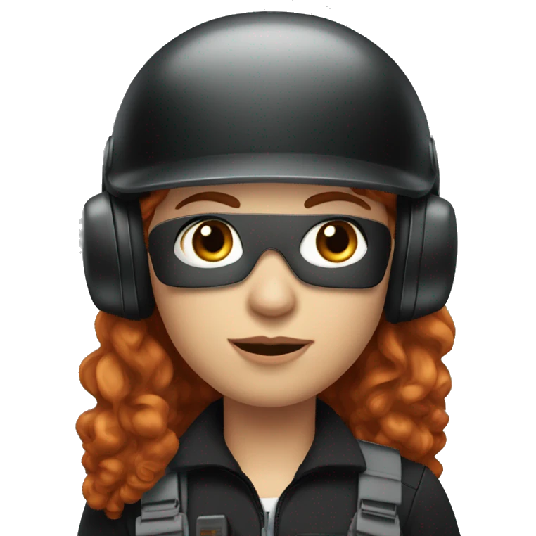 operator dressed in black with a milatary helmet, without glasses, wearing a headset, ready to respond to alerts, preferably curly redhead female  emoji