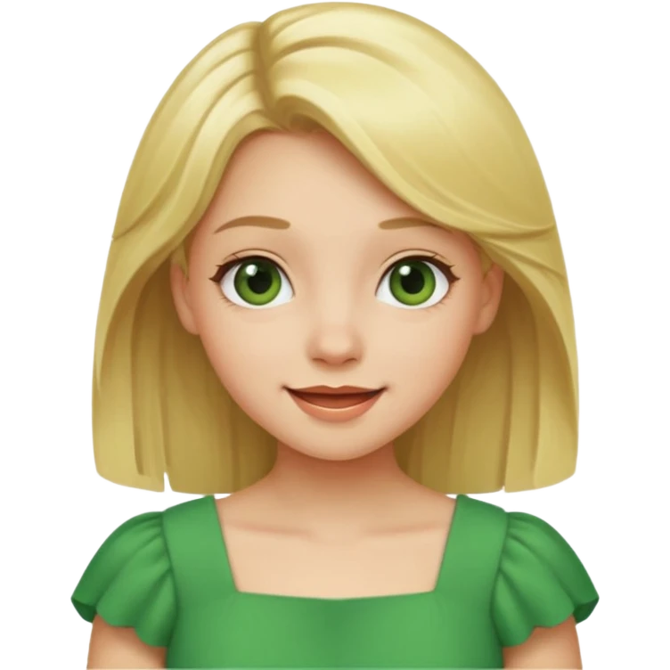 girl with blonde hair wearing a green dress, cheerful expression emoji