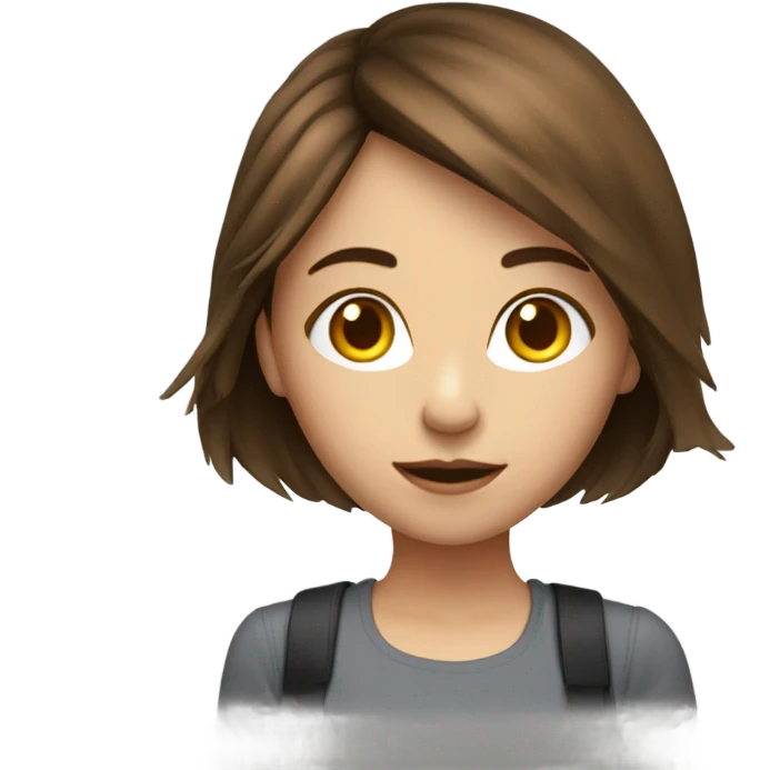 Girl brown hair working in computer, retouching photo emoji