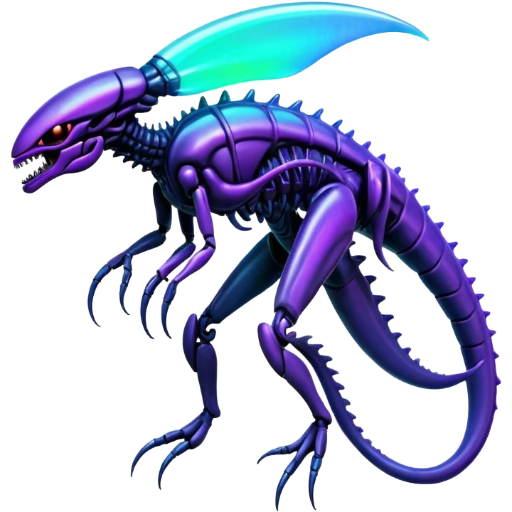 A colorful shiny futuristic neon-glowing iridescent bioluminescent xenomorph-genesect-miraidon-hybrid emoji