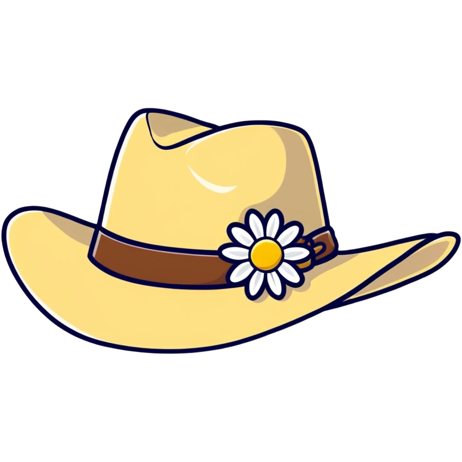 Black leather cowgirl hat with daisy flowers around the crown emoji