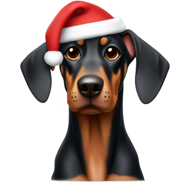 Doberman in a santa hat emoji