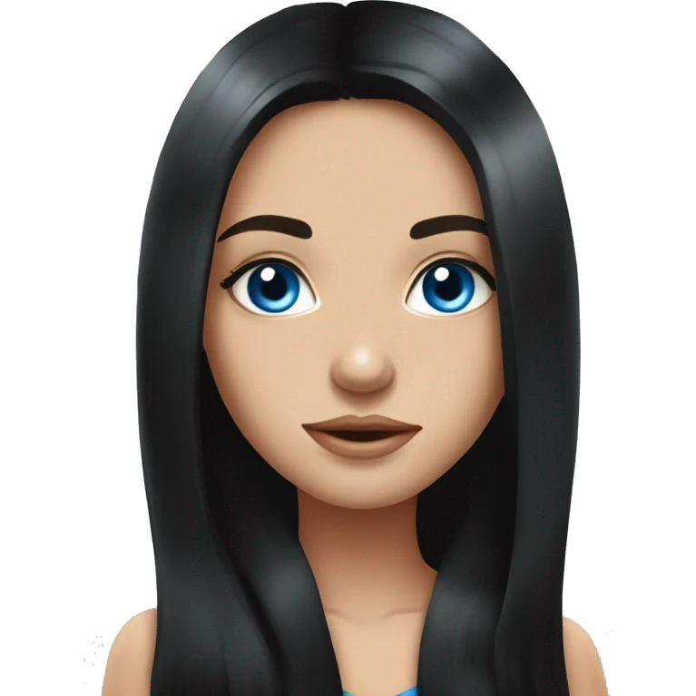 girl, long black hair, blue eyes, standing, beautiful girl, very hot girl, russian american emoji