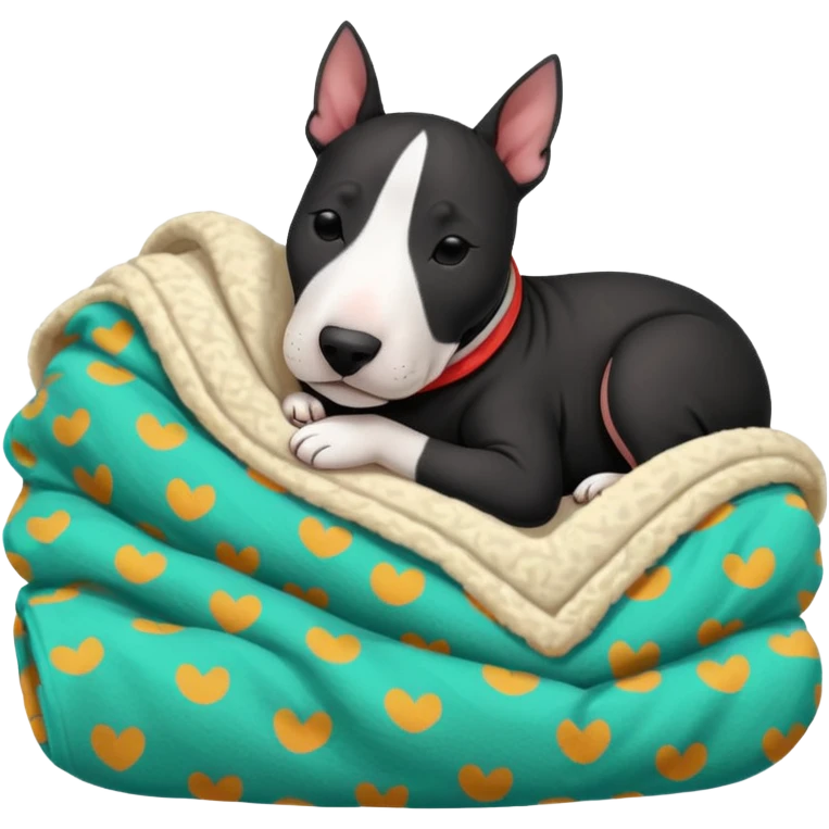 black bull terrier sleeping cozy with blanket  emoji