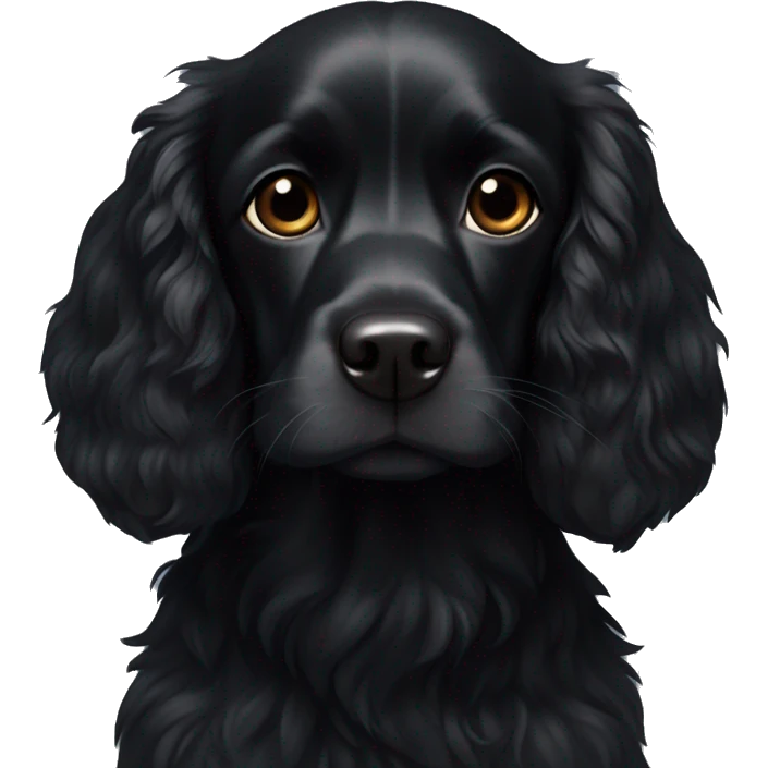 Small completely black spaniel with black fur on his whole face and white fur only on his chest emoji