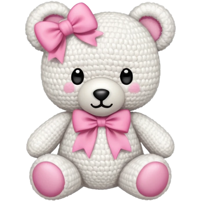 white crochet teddy bear with a pink bow emoji