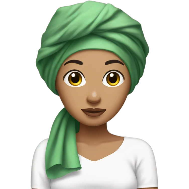 Tan Girl black hair with white towel on her head and green skincare mask on emoji
