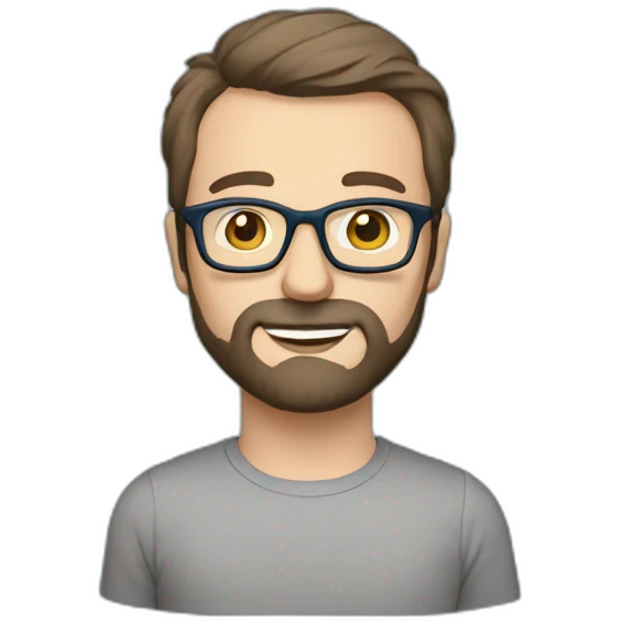 man short grey beard brown hair glasses blue eyes tshirt emoji