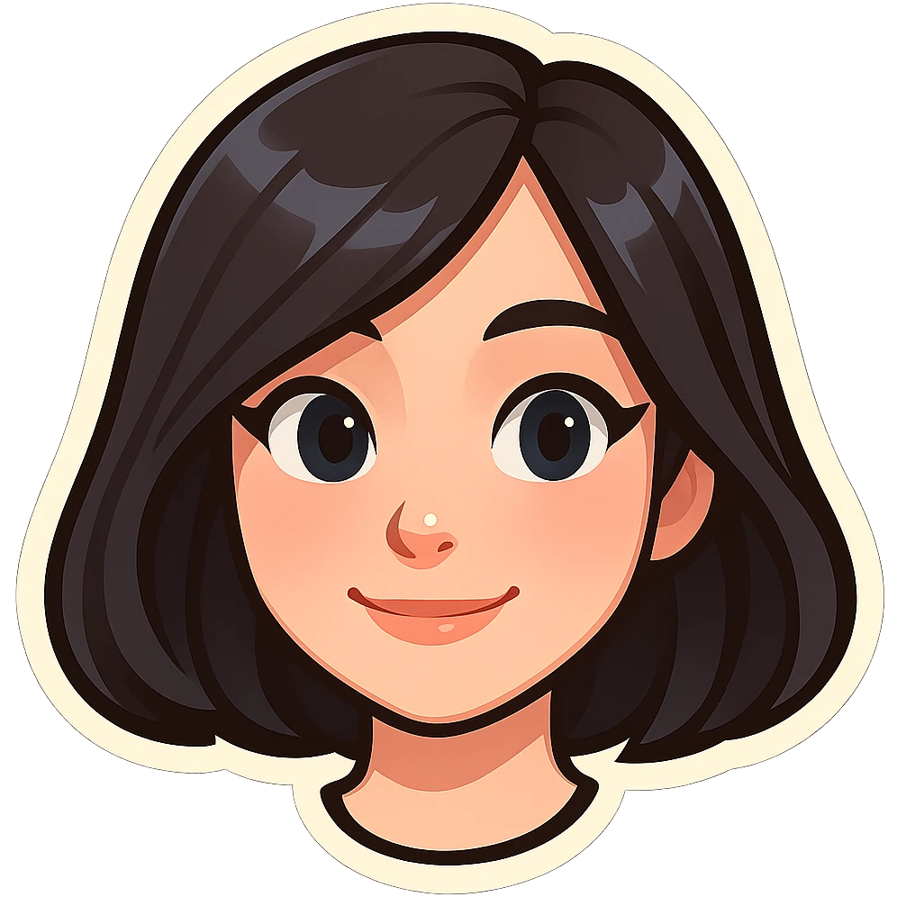 Create a girl's head in the classic Telegram sticker style with cute facial features, resembling Samsung Sam, pale skin, only the head without the neck, on a white background, clean cartoon style suitable for a Telegram bot profile. emoji