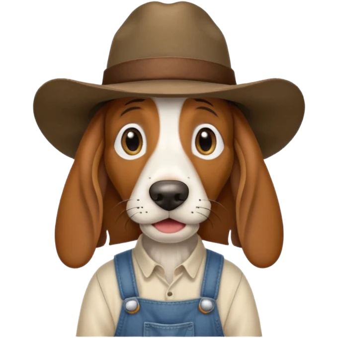 toothless hillbilly basset hound wearing a stetson and dungarees and has droopy eys emoji