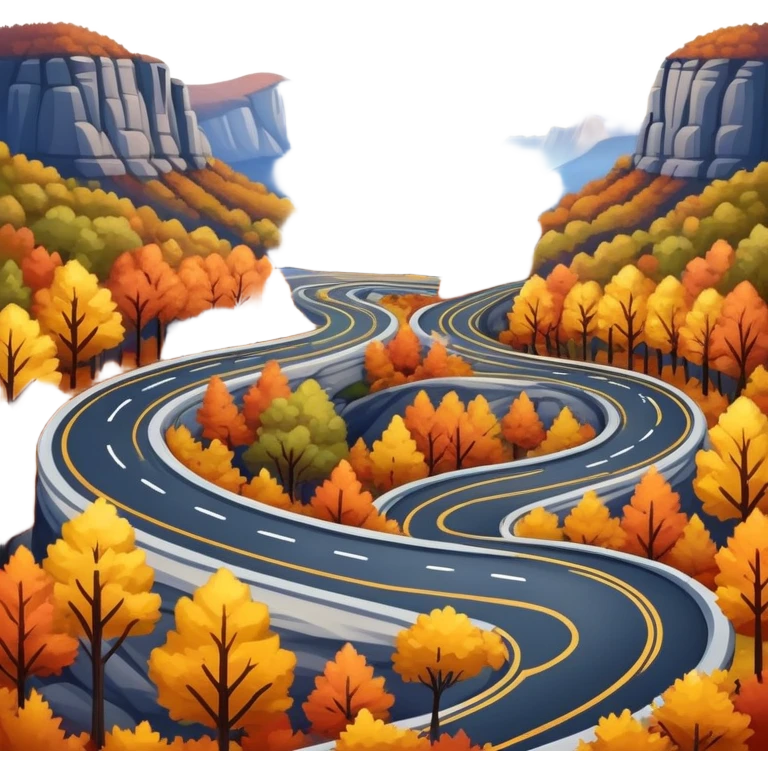 A single winding asphalt road through the blue mountains and autumn colored trees emoji