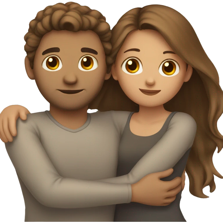 Brown hair girl cuddling brown hair man emoji