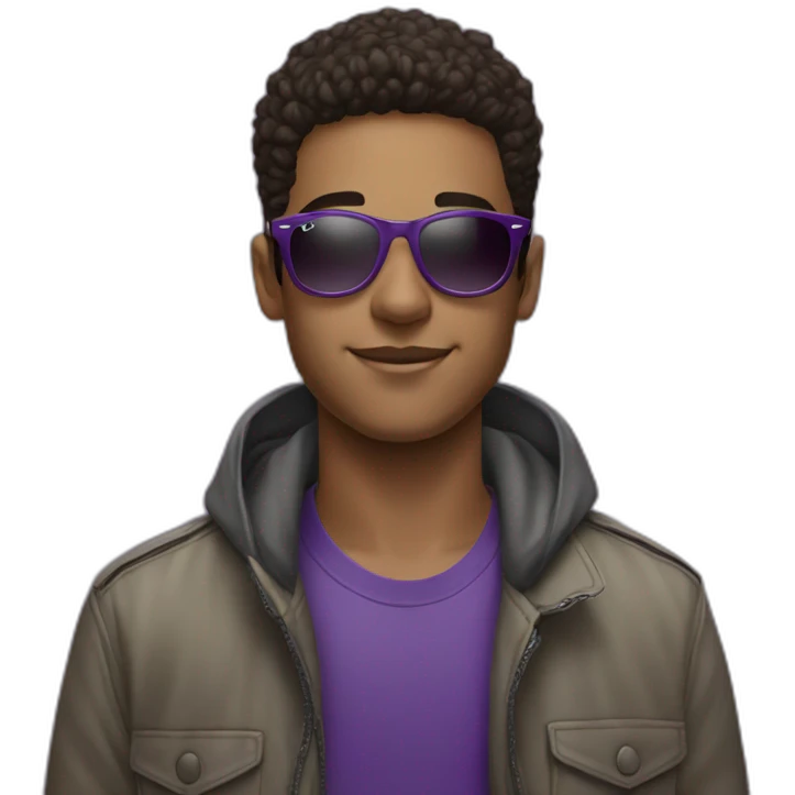young men purple party wearing ray-ban emoji