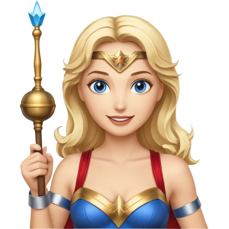 Blonde blue eyes Wonder Woman holding bell and baton emoji