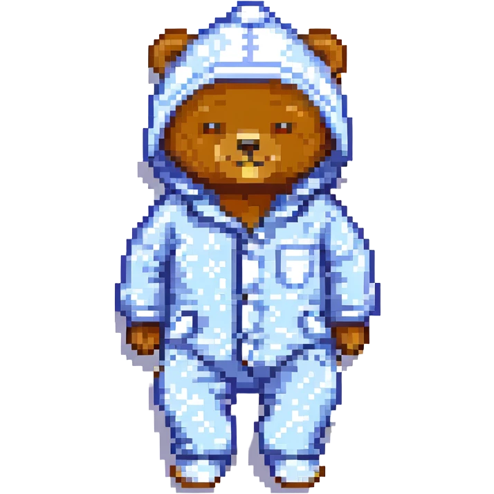 bear in pajamas with sleeping cap pixel art emoji