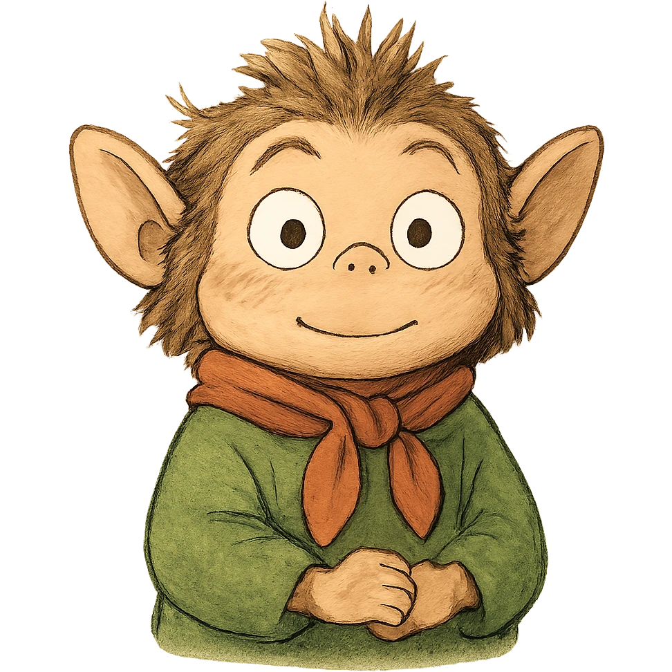 a whimsical character with wide eyes and raised eyebrows emoji