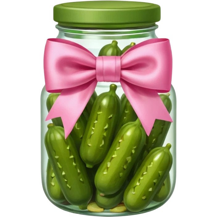 A big pink bow on a jar of pickles  emoji