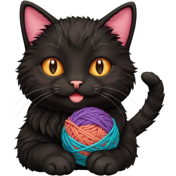 happy black cat playing with small ball of wool emoji