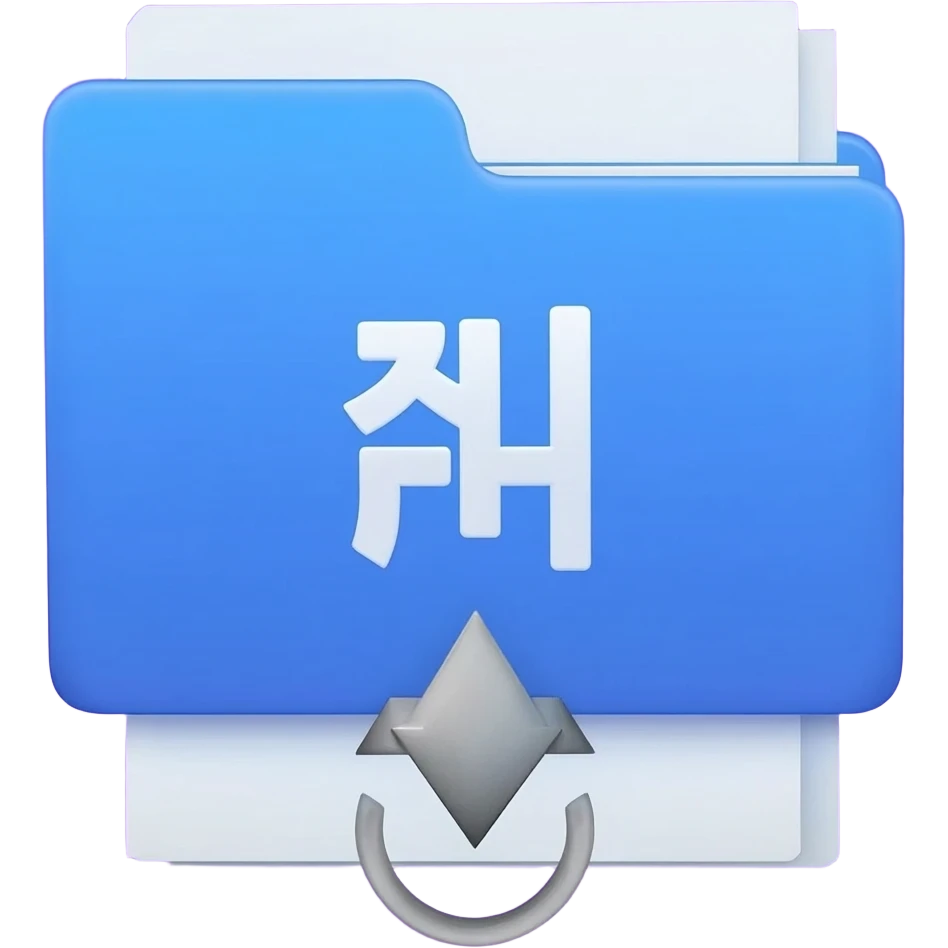 "A blue digital folder placed over a regular file folder, with a soft purple glow effect and an arrow indicating file upload and download with japan word." emoji