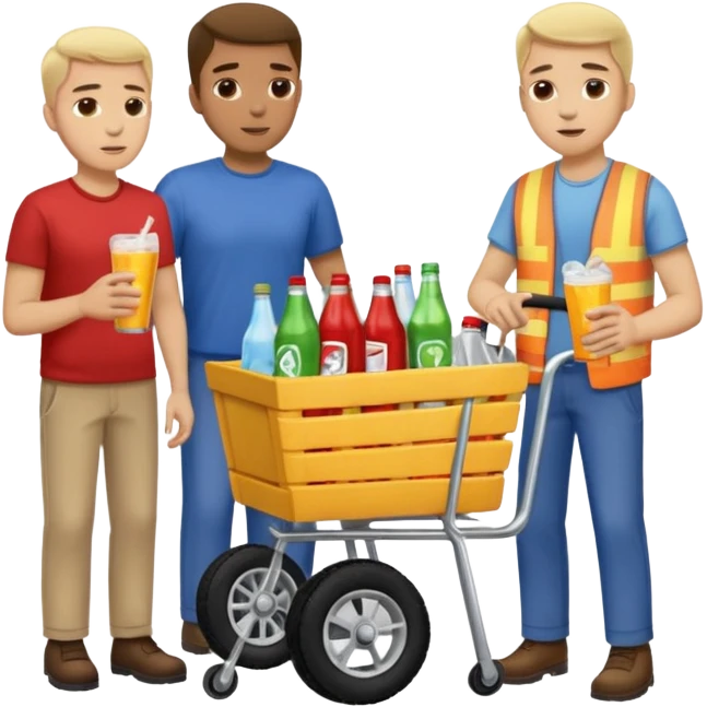 g'ildiragi singan ichimliklar ortilgan arava bir baloni singan uni yonida aka uka havotirli nigoh bilan bir biriga qarab turishibdi emoji