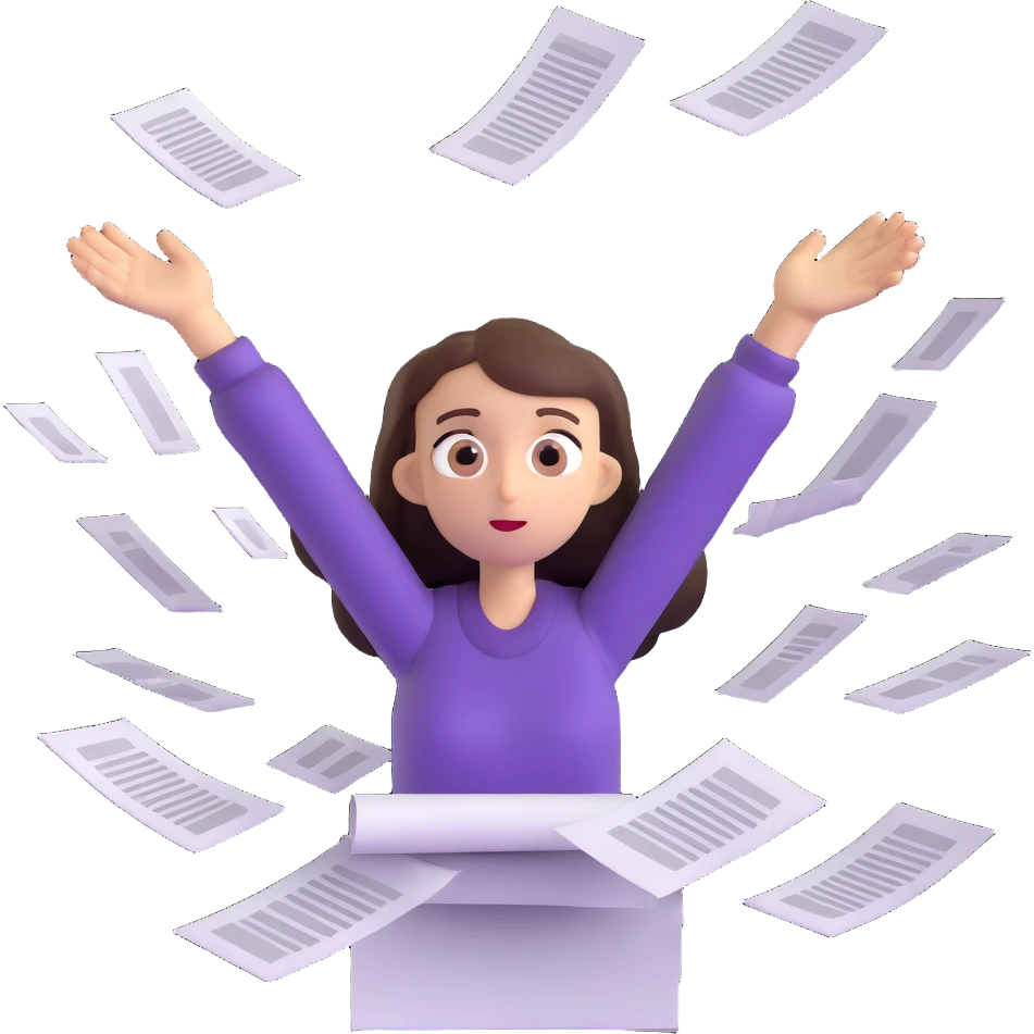 scared woman with flying papers around her emoji