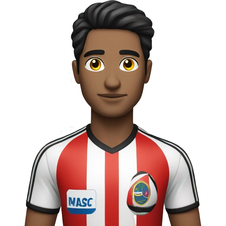 A  man with a shirt with red, black and white stripes (the man has black hair and white skin são Paulo FC of Brazil shirt emoji