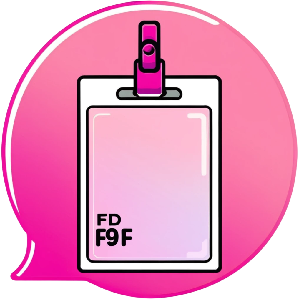 ID badge, transparent glass with bright pink gradient from #FF335F to #FF99AA, highlights and reflections, minimalistic emoji