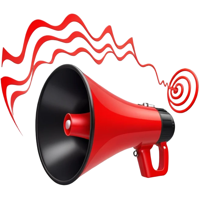 red and black megaphone loudspeaker with sound waves emoji