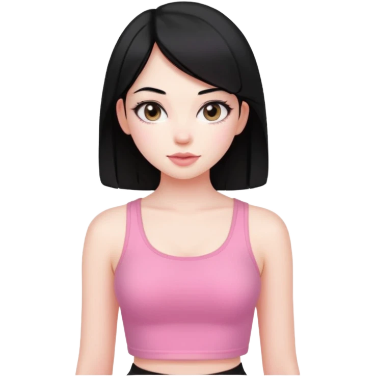 Cute girl with black hair straight with pale skin and with pink crop top coquette emoji