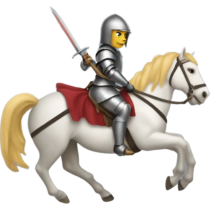 Woman knight riding horse paintbrush lance emoji
