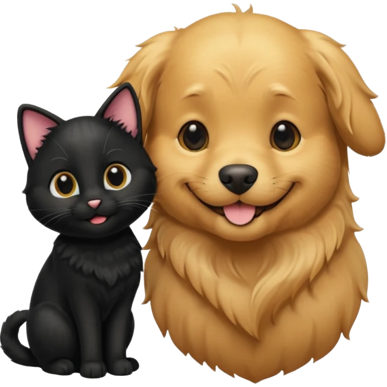 1 golden retriever and 1 black cat romancing emoji
