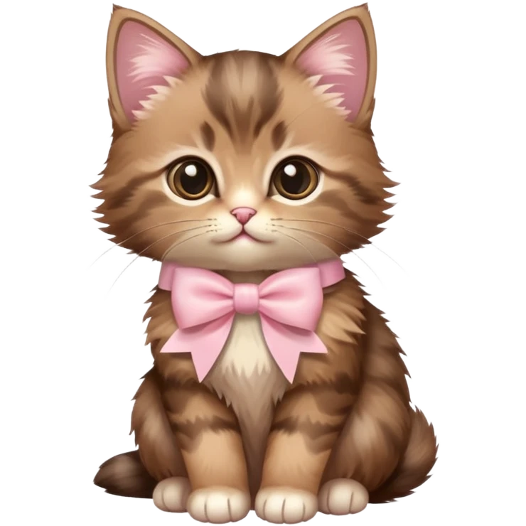 Fluffy brown kitten with a pale pink bow is sitting emoji