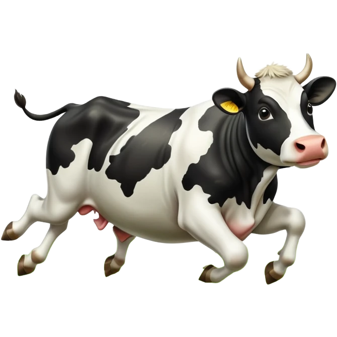 black and white cow jumping in a grass field emoji