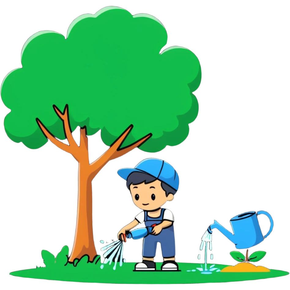18 year old boy watering a tree emoji
