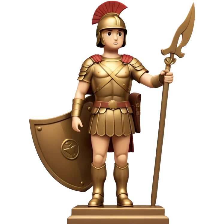 Cinematic Realistic Roman Soldier Statue at Botero Square Landmark Emoji, depicted as a striking, larger-than-life sculpture rendered with rich detail and dynamic, urban lighting. emoji