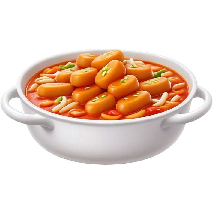 Cinematic Realistic Tteokbokki Dish Emoji, showcasing spicy, chewy rice cakes in a fiery sauce rendered with lifelike detail and bold, dynamic lighting. emoji