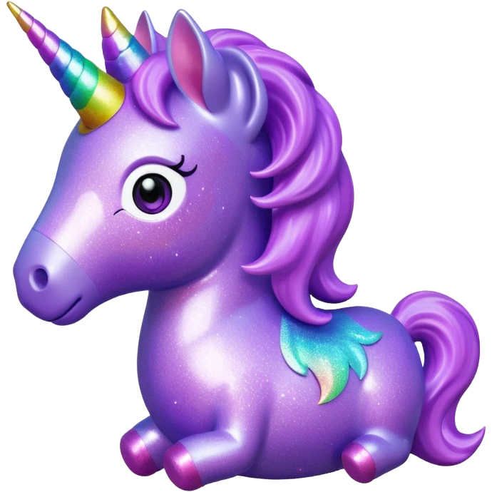 purple gliter  unicorn toy facing camera emoji