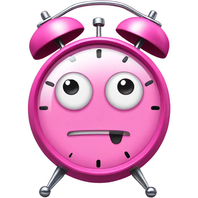 A pink alarm clock with eyes emoji