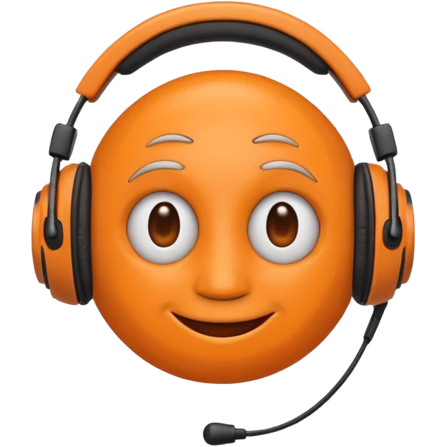 Orange happy face emoji with a couple of hair,headphones,and antennas. emoji