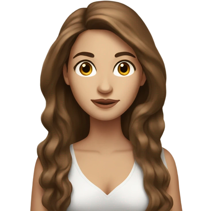 stunning white woman, brown long hair, brown eyes emoji