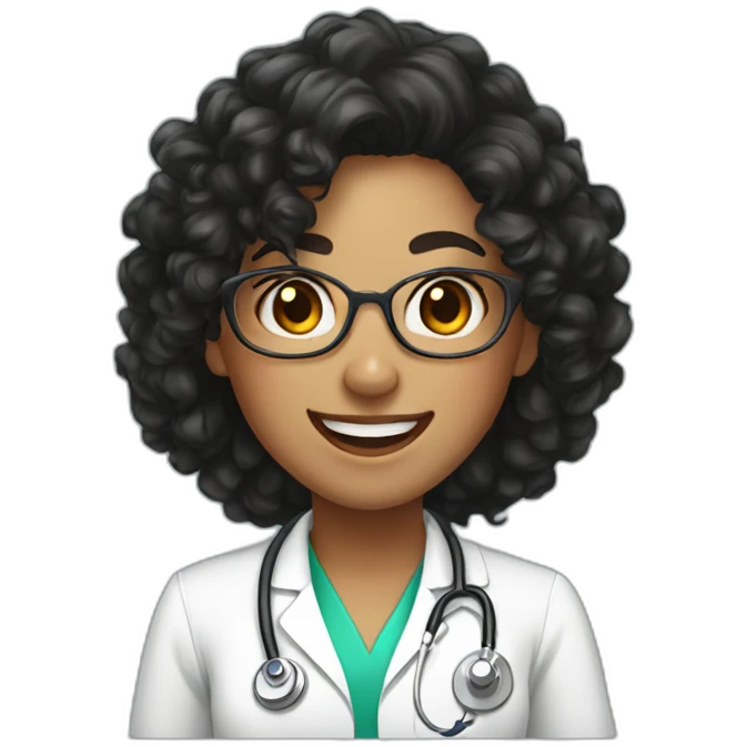 Doctor Girl with freckles and curly black hair upto her back laughing emoji