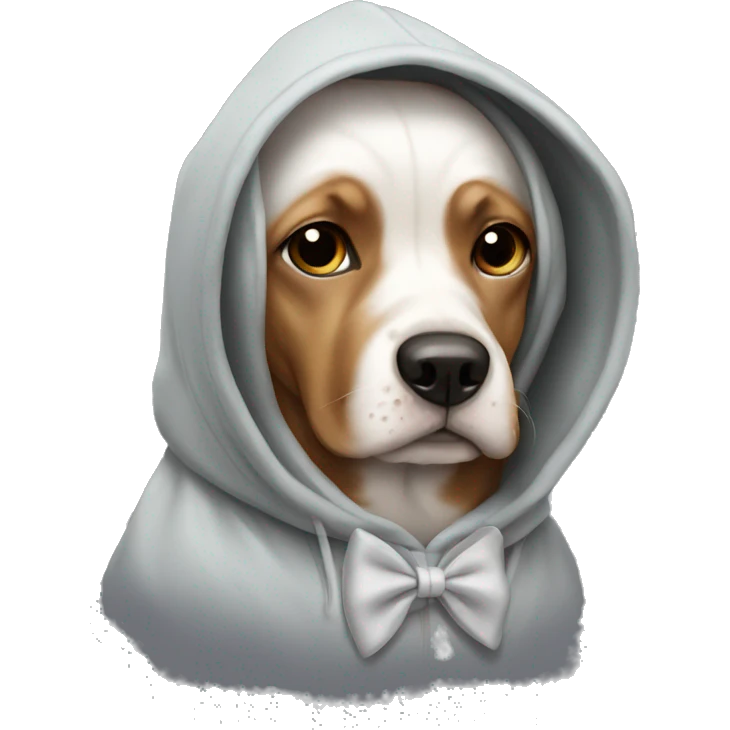 Dog wearing a hoodie with a bow emoji