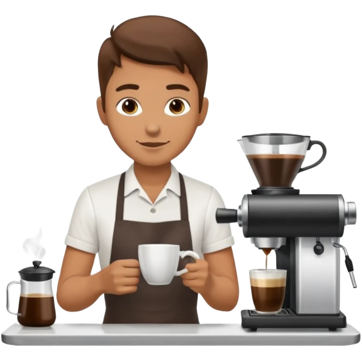 Бариста делает кофе. Цветовая палитра: #FFFFFF, #F7FD02, #D3D3D3, # 242424 emoji